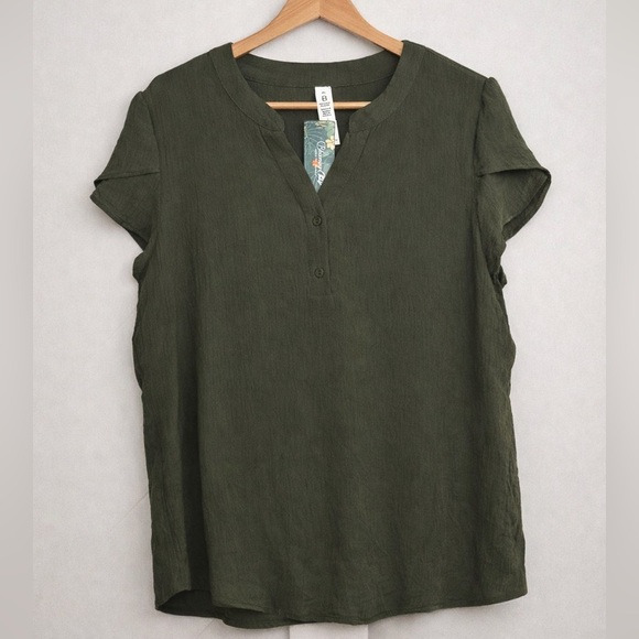 Blooming Jelly Tops - Blooming Jelly Olive Green Flutter Sleeve Blouse Size XL NWT